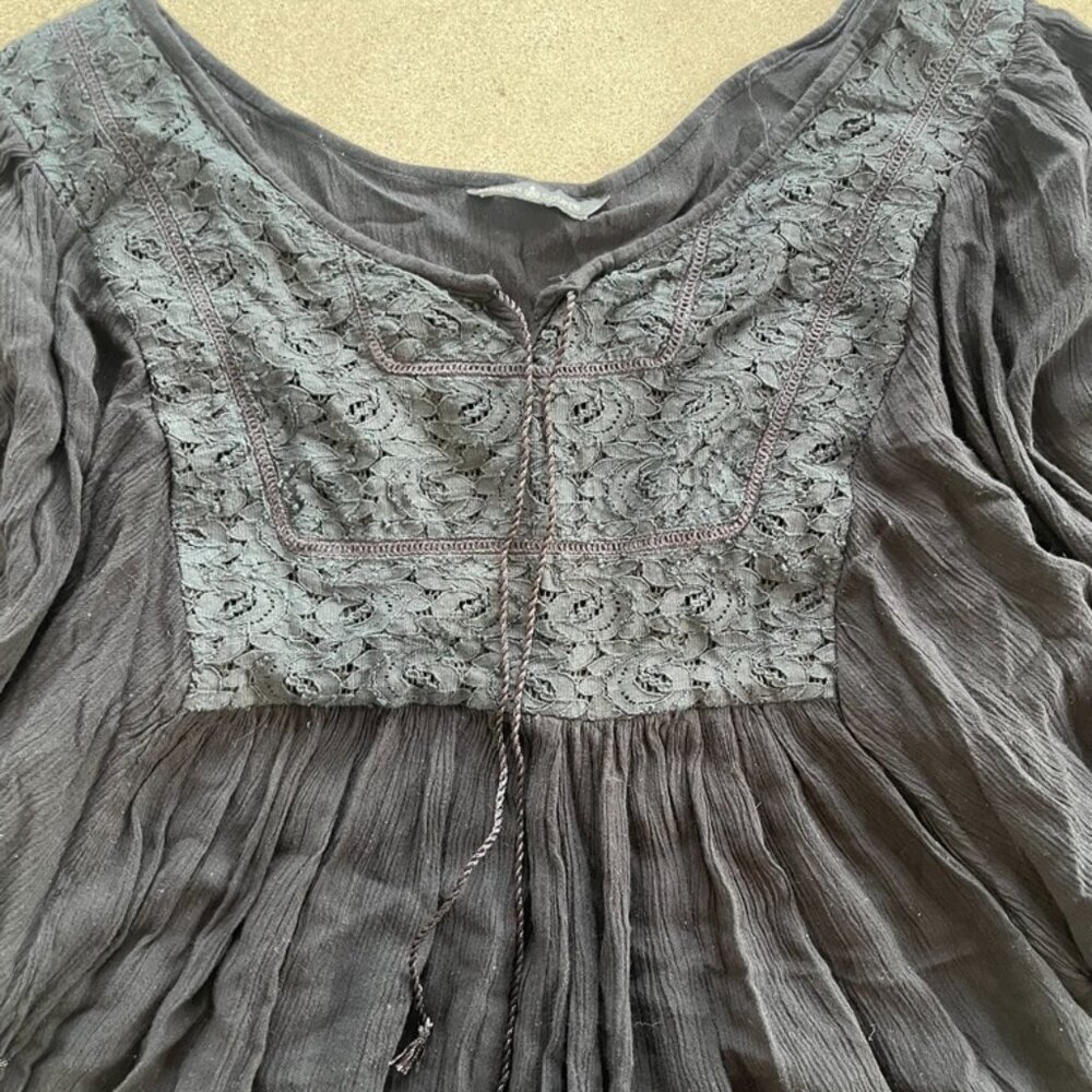 Maison Coup Black Boho Dress XL Fits L Festival Fringe Sleeve Rayon Tunic - Picture 3 of 9